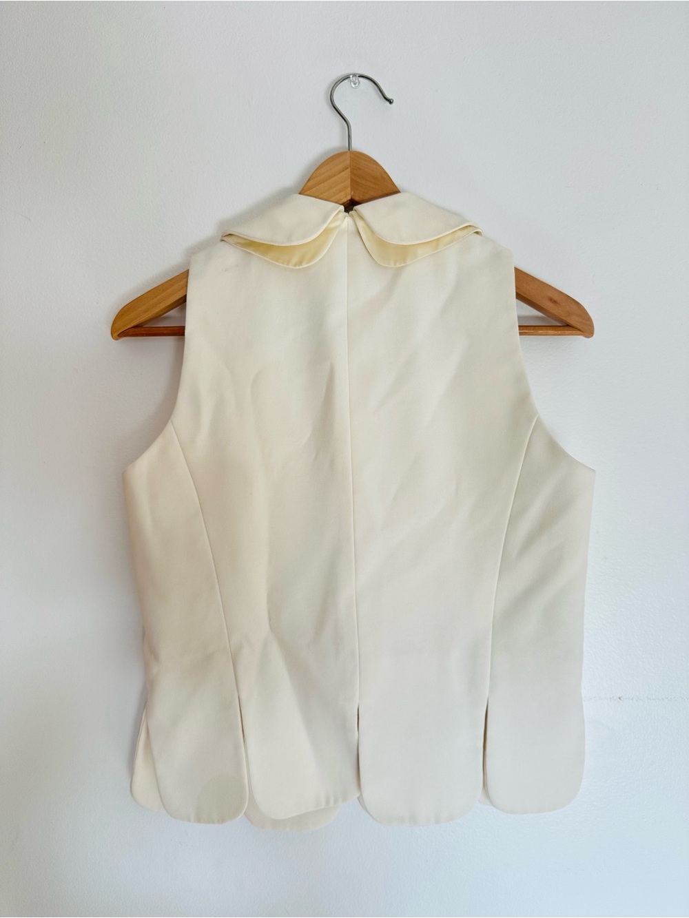 Vtg 90s Warren Petites Scalloped Vest Cream Pearl Button Bow Waistcoat Size 6 - Picture 3 of 9